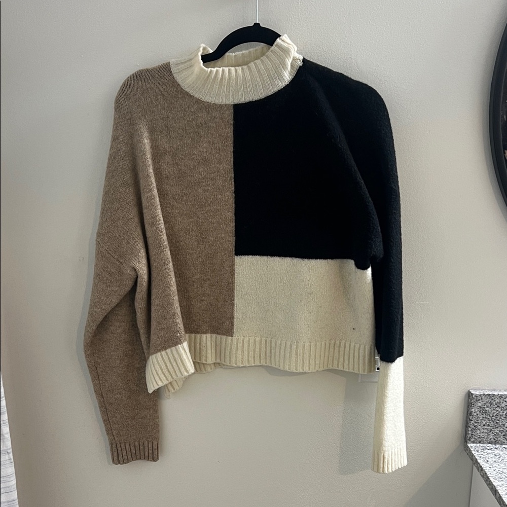 Olivaceous Black, Cream, and Tan Turtleneck Sweater